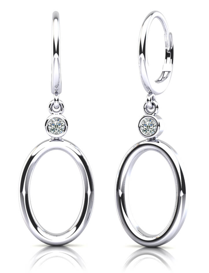 Double Oval Drop Diamond Hoop Earrings Diamond with 0.24 ct.(finished) 3.2mm